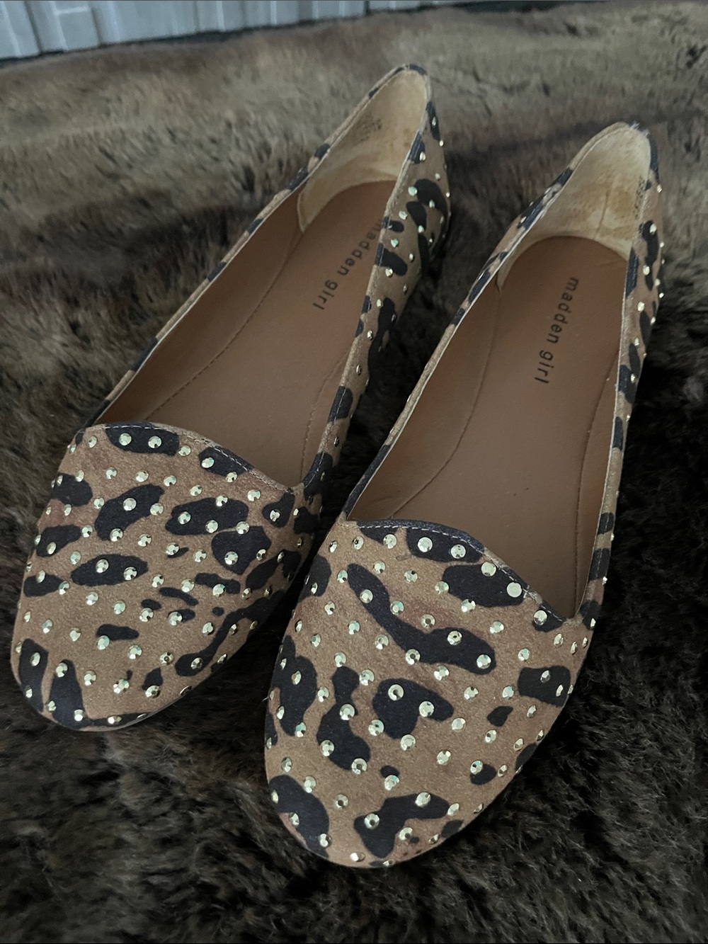 Madden Girl Leopard Print Studded Flats - Tan Black
